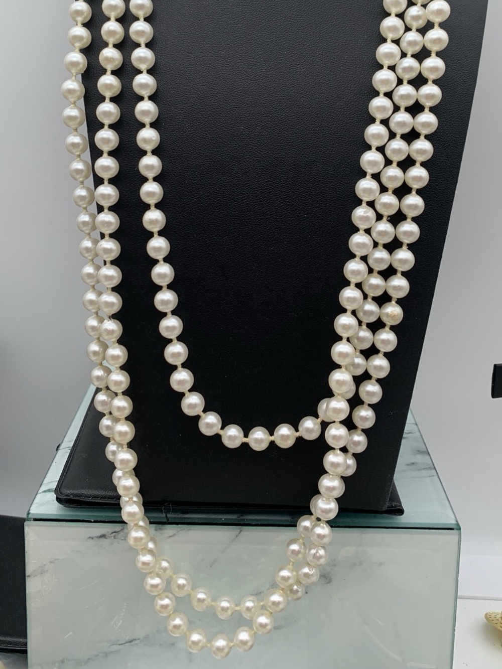 Vintage 88” opera length Classic White faux plastic Pearl single strand necklace
